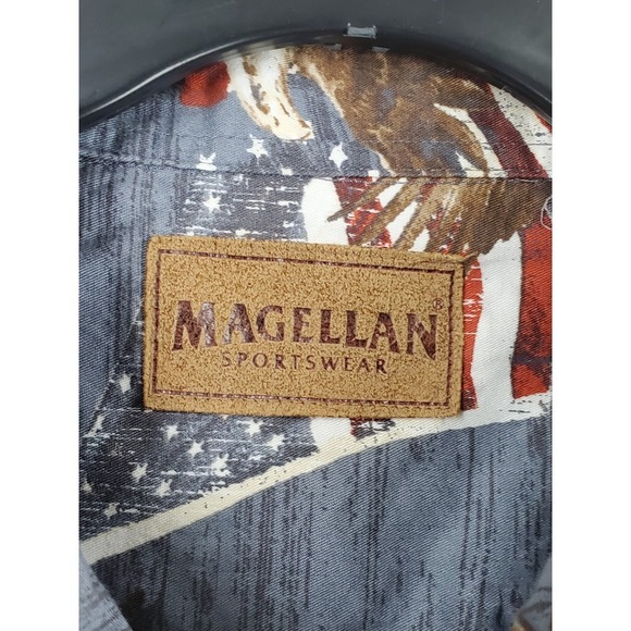 Magellan Outdoors Shirt Mens 2XL Blue Red Patriotic American Flag Bald Eagle SS - Picture 2 of 10